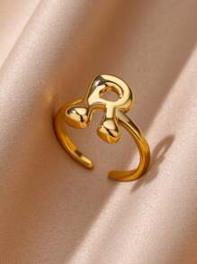 1PC Fashion 26 English Initial Chunky Rings For Women Men Opening 18K Gold Plated Smooth Stainless Steel Letter Ring European And American Style Finger Jewelry Accessories