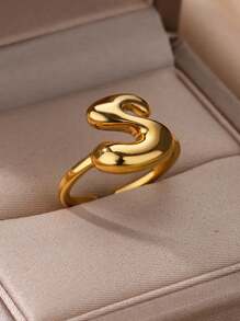 1PC Fashion 26 English Initial Chunky Rings For Women Men Opening 18K Gold Plated Smooth Stainless Steel Letter Ring European And American Style Finger Jewelry Accessories