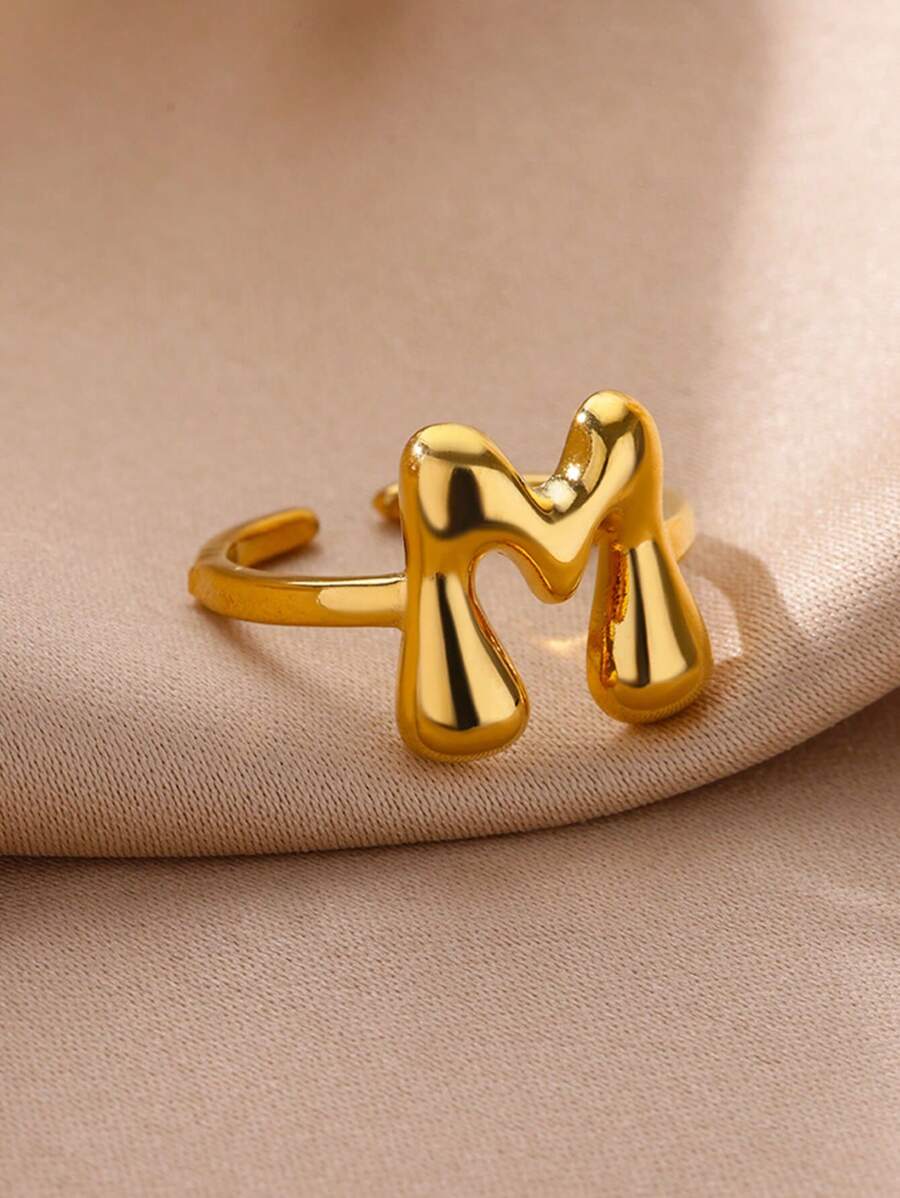 1PC Fashion 26 English Initial Chunky Rings For Women Men Opening 18K Gold Plated Smooth Stainless Steel Letter Ring European And American Style Finger Jewelry Accessories