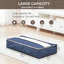 Underbed Drawer 90L Underbed Storage Box With Lid, Foldable Duvets Storage Bag Underbed Box Organizer, Underbed Large Capacity, Dustproof (Blue) - 藍色 - 查看 4