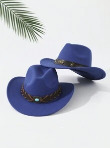 2 szt. Unisex haftowany pasek na głowę bydła wystrój Boho kowboj/kowboj miękki filcowy kapelusz fedora, na zewnątrz, na co dzień, na imprezę, lato, zimę