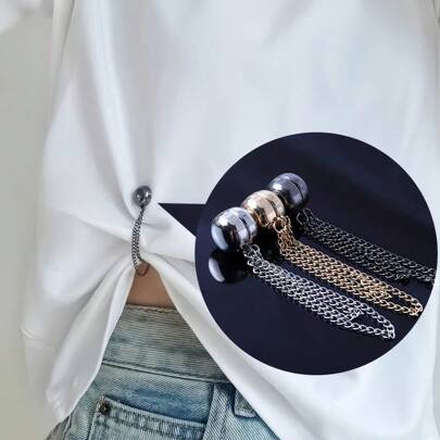 3pcs/Set Adjustable Magnetic Waist Clips, Versatile T-Shirt Hem Clips, Perfect Fit Metallic Snap Buttons, Available In White/Gold/Black School