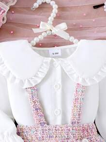 Conjunto de vestido para bebé niña con blusa de unicolor de manga larga con cuello con volantes y falda plateada brillante - Rosa - Ver 5