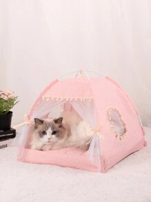 1 pieza Tienda para mascotas con estampado floral, diseño delgado y transpirable lavable, adecuado para gatos y perros pequeños, se puede usar tanto en interiores como en exteriores, para todo el año