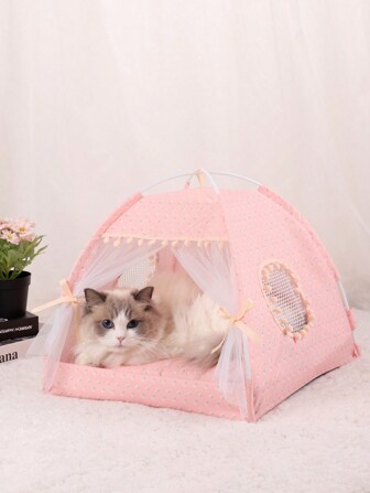 1pc Floral Cooling Breathable Washable Lightweight Pet Tent Suitable For Small Cats And Dogs, For Indoor And Outdoor Use, All Seasons