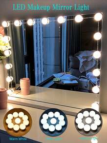 1 Đèn trang điểm USB nhiều kích cỡ, 3 chế độ màu (Trắng/Vàng/Tự nhiên), Có thể điều chỉnh độ sáng, Thích hợp cho phòng thay đồ ở quầy bar, phòng trang điểm tại nhà, Studio phát trực tiếp và các địa điểm giải trí khác, Bao gồm băng dính EVA hai mặt để dễ dàng lắp đặt, Ánh sáng dịu và không chói - trắng - Xem 2