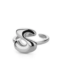 1pc 26 Letter Thick Band Ring, Unisex Smooth Stainless Steel Letter Ring, European & American Style Finger Jewelry Accessory - Silver - View 16