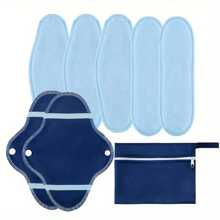 8 件装可重复使用卫生巾套装 - 柔软蓝色摇粒绒，防水、可洗、透气，日常舒适 - 经期护理和卫生保健的每月必需品