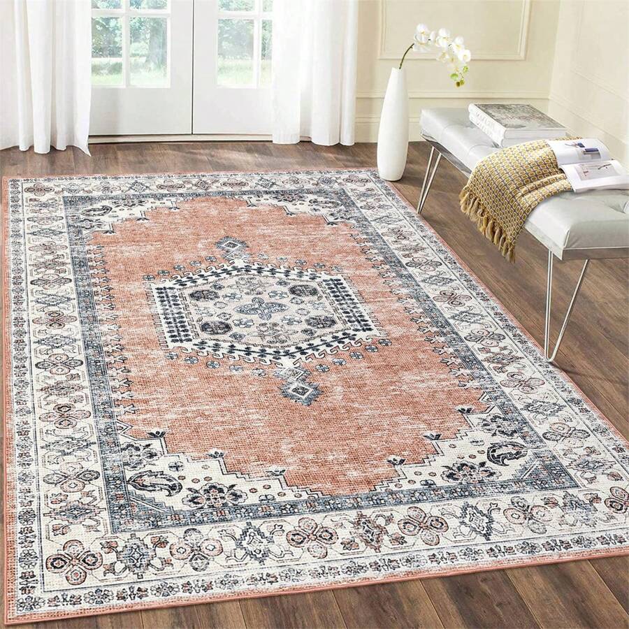 Boho Washable Runner Rug Entryway Rug Vintage Tri-Bal Non Slip Kitchen Rugs Bathroom Rugs Soft Rugs For Bedroom Throw Rugs Stain Resistant Carpet For Laundry Hallway - 橙色-8*10FT - 查看 1