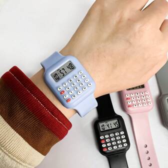 1pc Colorful Mini Watch Calculator Cute Creative 8-Digit Calculator Watch With Timer Back To School