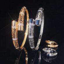 Bộ 2 chiếc/bộ nhẫn và vòng tay Zirconia thiết kế sang trọng thanh lịch, phù hợp để kết hợp hàng ngày - Bộ trang sức nữ - Xem 1