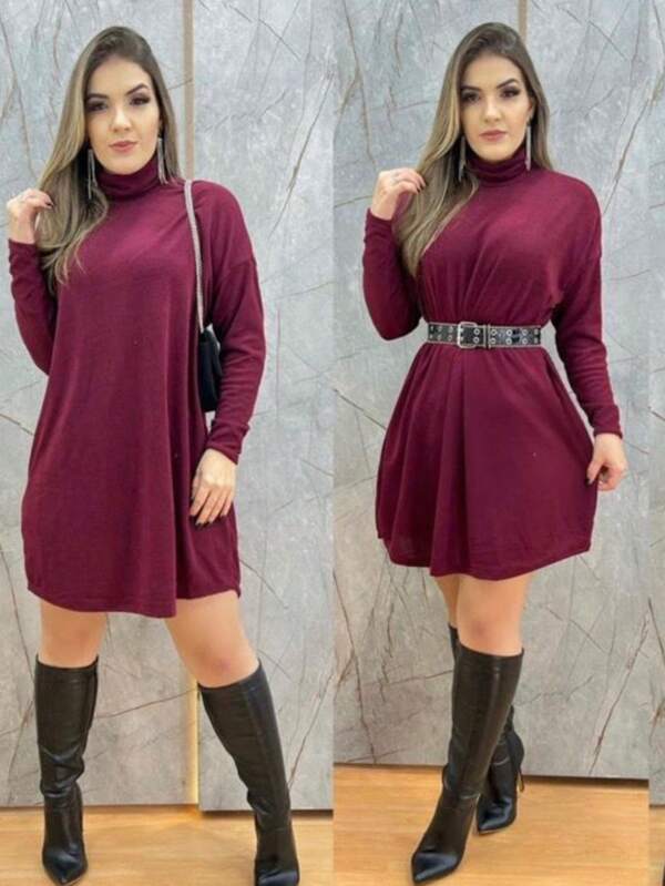 VESTIDO FEMININO DE INVERNO poncho LANZINHA GOLA ALTA