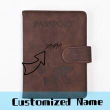 1pc Customized Name Passport Holder For Travel Essentials, Passport Wallet Cover Case For Travel Must Haves Accessories,Passport Book Holders For Women And Men - Coffee Brown - View 1