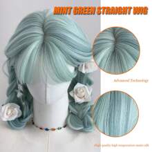 24Inch Elegant Mint Mambo Cream Green Long Straight Wig, Suitable For Halloween, Cosplay, Fun, Theme Party, Daily Use Or Any Other Occasions Use - Multicolor - View 4