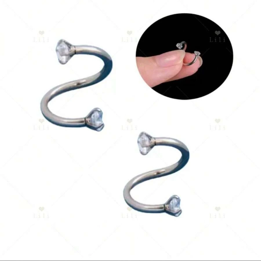 Kit 2 Piercing Twister Surgical Steel With Zirconia Round / Septril, Rook, Conch - 銀色 - 查看 1