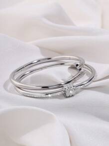 2pcs Simple Stainless Steel Bangles, Suitable For Women Daily Wear - Silver - View 5