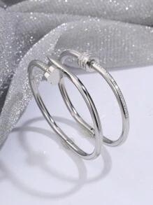 2pcs Simple Stainless Steel Bangles, Suitable For Women Daily Wear - Silver - View 7
