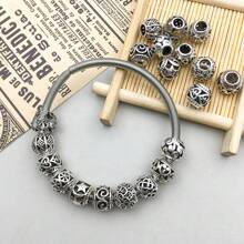 10/20 件混合古银隔珠散珠空心花丝珠合金珠隔珠适用于 DIY 项链手链珠宝制作配件 - 復古銀色 - 查看 4