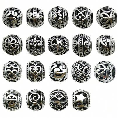 10/20 件混合古银隔珠散珠空心花丝珠合金珠隔珠适用于 DIY 项链手链珠宝制作配件