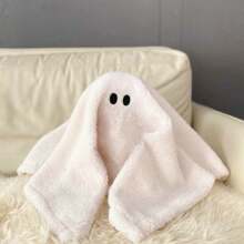 1 件毛绒白色幽灵抱着南瓜配黑色蝴蝶结装饰抱枕，可爱又温暖的万圣节靠垫，适用于客厅沙发卧室装饰，秋冬季节日家居装饰枕头 - 白色 - 查看 3