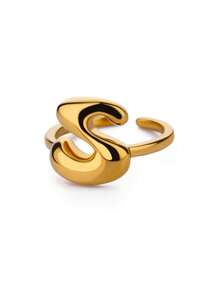 1PC Fashion 26 English Initial Chunky Rings For Women Men Opening 18K Gold Plated Smooth Stainless Steel Letter Ring European And American Style Finger Jewelry Accessories