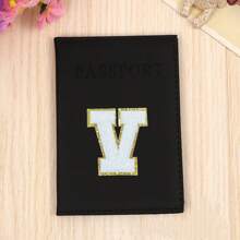 Chic Personalized Passport Holder For Women & Teens - Initial PU Leather Wallet With 26 Letter Patches, Stylish Travel Card Case, Perfect Unique Gift For Her, Enhance Your Jetset Style Travel Essentials School Back To School School Supplies Holiday Holiday Essentials Vacation Accessories Passport Cover - Black - View 8