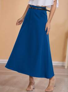 We Store Long Monochromatic Tailored Skirt With Black Belt/Button Details/Casual/Trend/Look/Everyday/Summer/Elegant/Casual/Stylish/Collection 2024 - 寶藍色 - 查看 1