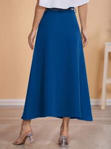 We Store Long Monochromatic Tailored Skirt With Black Belt/Button Details/Casual/Trend/Look/Everyday/Summer/Elegant/Casual/Stylish/Collection 2024 - 寶藍色 - 查看 2