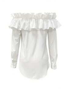 Women's Off-Shoulder Button Front Long Sleeve Blouse,Long Sleeve Tops