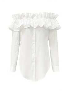 Women's Off-Shoulder Button Front Long Sleeve Blouse,Long Sleeve Tops