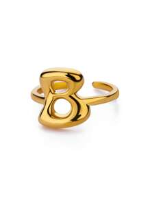 1PC Fashion 26 English Initial Chunky Rings For Women Men Opening 18K Gold Plated Smooth Stainless Steel Letter Ring European And American Style Finger Jewelry Accessories