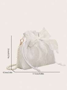 1pc Fashionable And Elegant  Made Of Polyester Fabric With Bow Decoration  Drawstring Opening And Closing  Beaded Chain Shoulder Strap  Women's Crossbody Bag For Banquet& Party& Wedding