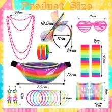 80s Fancy Dress For Women Girls, 1980s Party Costume Accessories Set Bumbag Leg Warmer Earrings Fishnet Gloves Necklace Eyeglasses Bracelet Headband, Retro Outfit For 80s Party/Dress Up Day, Rainbow Valentine's Day Valentines Prom Halloween
