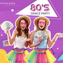 80s Fancy Dress For Women Girls, 1980s Party Costume Accessories Set Bumbag Leg Warmer Earrings Fishnet Gloves Necklace Eyeglasses Bracelet Headband, Retro Outfit For 80s Party/Dress Up Day, Rainbow Valentine's Day Valentines Prom Halloween