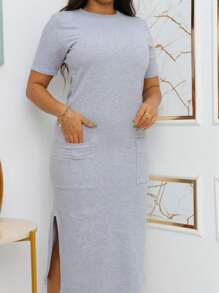 Midi Sweatshirt Dress With Front Pockets - Stylish And Modern | Fashion 2024 - 灰色 - 查看 4