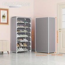 1 Giá để giày chống bụi có vải phủ, giá để giày và ủng cho lối vào, tủ quần áo, phòng ngủ, nhà để xe, giá để giày kim loại độc lập - Màu Xám nhạt - Xem 8