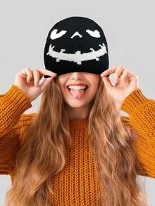 1pc Halloween Funny Pumpkin Smiling Face Pattern Knitted Hat, Personalized Comfortable Warm Hip Hop Hat, Personalized All Match Festive Atmosphere Hat, Suitable For Men And Women Halloween Gifts