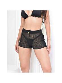 Women's Knitted Beach Cover-Up Shorts Comfortable Summer - 黑色 - 查看 2