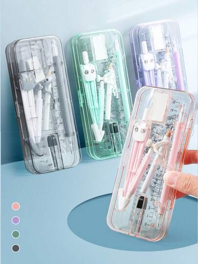 9pcs/Set Back To School Exam Compass Ruler Set, Random Style Student Math Drawing Stationery Tool Kit