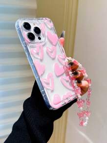 Cute Heart Illustration Shockproof Phone Case Compatible With Apple , With Butterfly Lanyard, Fashionable Design Compatible With Iphone 14 Pro Max, 13, 12/12 Pro, 11, Suitable For Girlfriends - Clear - View 2
