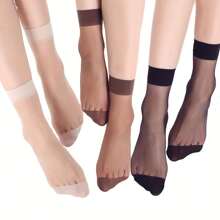 10 Pairs Women Short Stockings, Sheer Black, Breathable, Transparent Skin-Colored Anti-Snag Crystal Stockings, Suitable For Summer