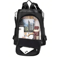 Women's Backpack Bag With Crossbody Strap And Back Waterproof Casual - 黑色 - 查看 8