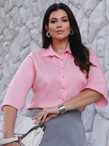 Camisa Tricoline Curvy Rosa - Aline Meneghetti