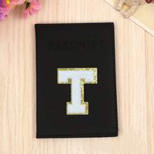 Chic Personalized Passport Holder For Women & Teens - Initial PU Leather Wallet With 26 Letter Patches, Stylish Travel Card Case, Perfect Unique Gift For Her, Enhance Your Jetset Style Travel Essentials School Back To School School Supplies Holiday Holiday Essentials Vacation Accessories Passport Cover - Black - View 27