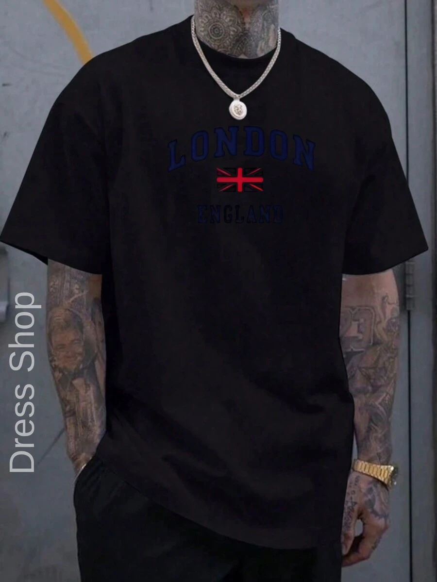 LONDON England Men's T-Shirt 100% Cotton Shirt Mesh 30.1 - 黑色 - 查看 1