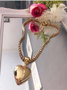 Women's Necklace Chain Cord Pendant Heart 18k Gold Plated Fast Shipping - Vàng - Xem 2