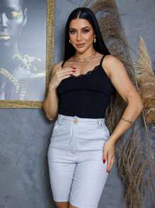 Women's Tank Top With Lace Straps - 黑色 - 查看 4