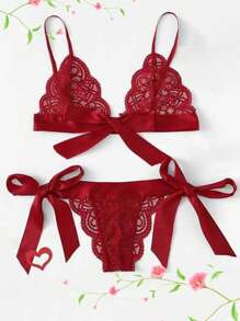2 piezas Conjunto de lencería sexy de encaje para mujer, ropa interior erótica de 3 piezas con recortes y lazo