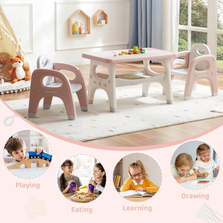 Kids Table And Chair Set, Plastic Children Activity Table With 2 Chairs, Toddler Table And Chair Set For Reading, Drawing, Snack Time, Arts Crafts, Preschool, Gift For Boys Girls - Hồng - Xem 1