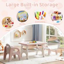 Kids Table And Chair Set, Plastic Children Activity Table With 2 Chairs, Toddler Table And Chair Set For Reading, Drawing, Snack Time, Arts Crafts, Preschool, Gift For Boys Girls - Hồng - Xem 5